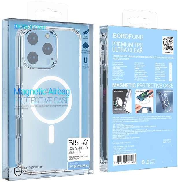 Borofone dėklas BI5 Ice Shield Magnetic Apple iPhone 16 Pro Max skaidrus