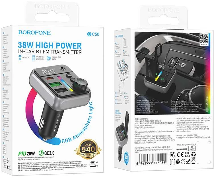 FM bangų moduliatorius Borofone BC50 PD20W+QC3.0