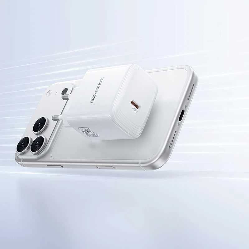 Borofone Įkroviklis jungiama į tinklą BN33 Fuente GaN Typ C – QC3.0 PD 40W baltos spalvos