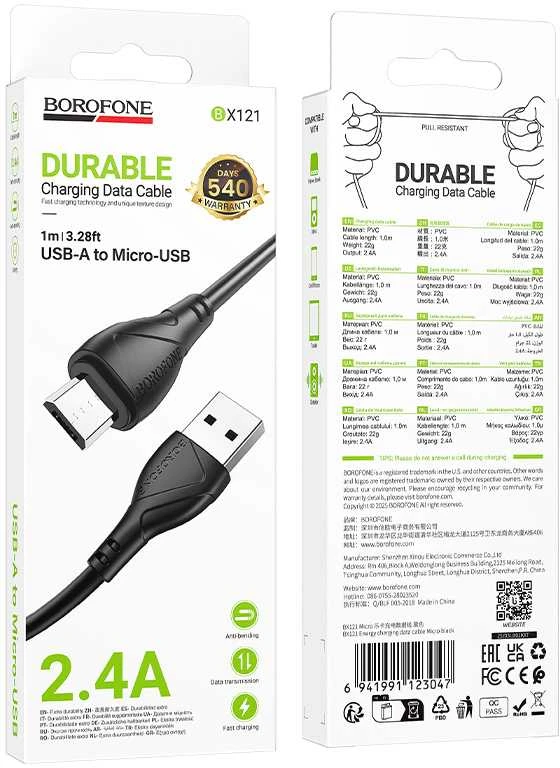 Borofone kabelis BX121 Energy – USB į Micro USB – 2,4A 1 m juodos spalvos