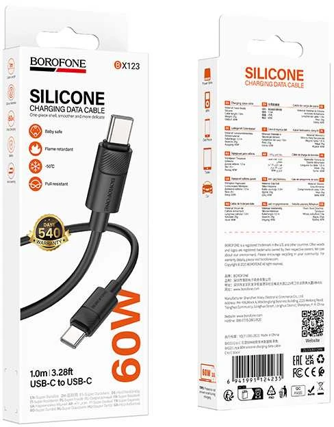 Borofone kabelis BX123 Leya – Type C to Type C – PD 60W 3A 1 m juodas