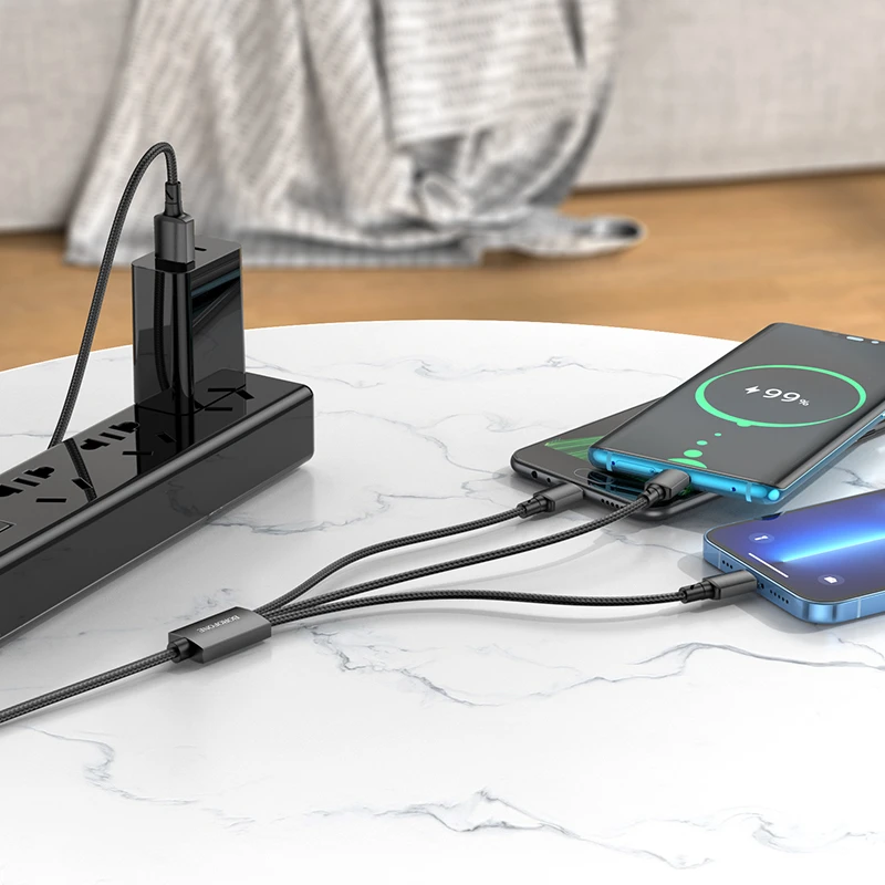 Borofone Kabelis BX72 3 viename – USB į C tipo, „Micro USB“, „Lightning“ – 2A 1 metras juodas