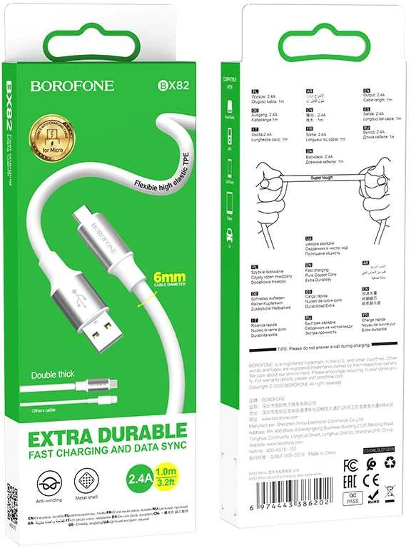 Borofone Kabelis BX82 Bountiful – USB į Micro USB – 2,4A 1 metras baltos spalvos
