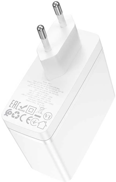 Borofone Laidinis įkroviklis BN11 Imperial – USB + 2xType C – QC 3.0 PD 100W baltos spalvos
