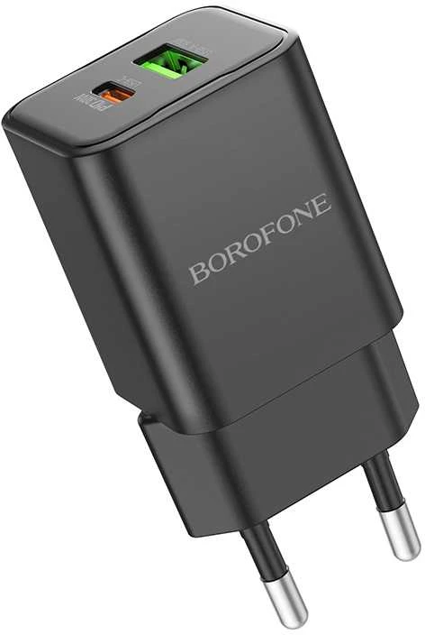 Borofone Laidinis įkroviklis BN14 Royal GaN – USB + Type C – QC 3.0 PD 30W juodos spalvos
