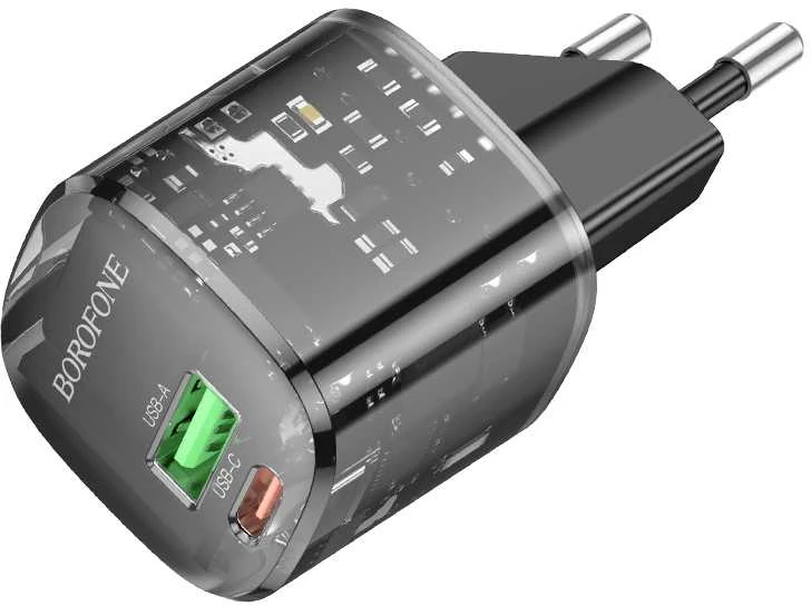 Borofone Laidinis įkroviklis BN17 Sunlight – USB + Type C – QC 3.0 PD 20W 3A juodos spalvos