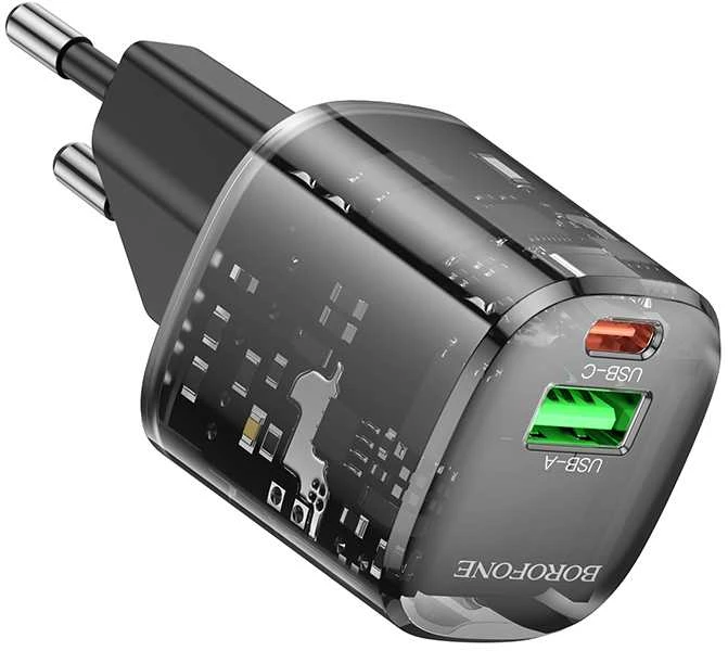 Borofone Laidinis įkroviklis BN17 Sunlight – USB + Type C – QC 3.0 PD 20W 3A juodos spalvos
