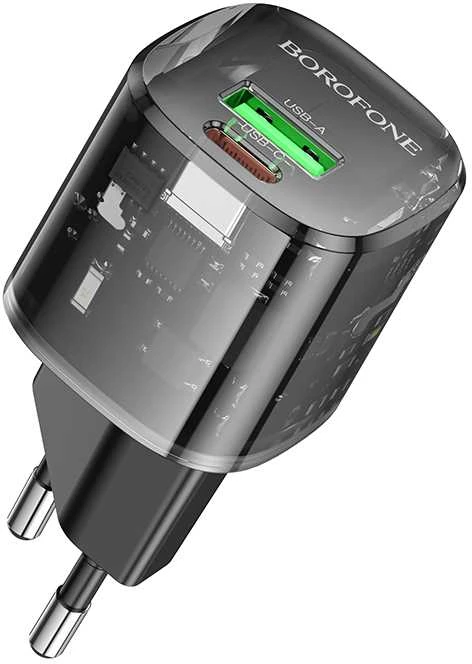 Borofone Laidinis įkroviklis BN17 Sunlight – USB + Type C – QC 3.0 PD 20W 3A juodos spalvos