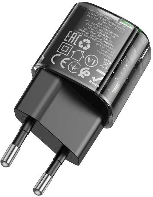Borofone Laidinis įkroviklis BN17 Sunlight – USB + Type C – QC 3.0 PD 20W 3A juodos spalvos