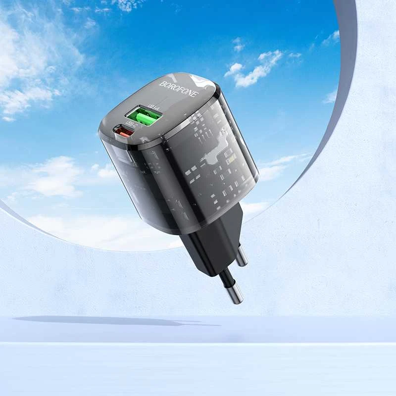 Borofone Laidinis įkroviklis BN17 Sunlight – USB + Type C – QC 3.0 PD 20W 3A juodos spalvos