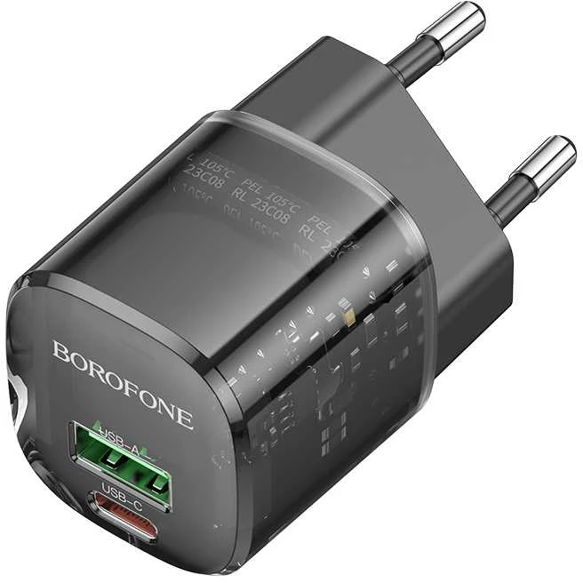 Borofone Laidinis įkroviklis BN17 Sunlight – USB + Type C – QC 3.0 PD 20W 3A juodos spalvos