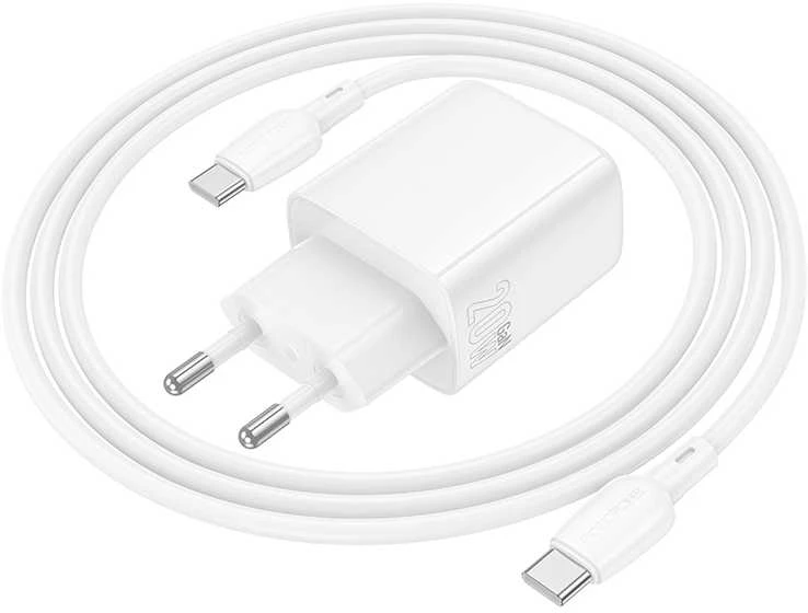 Borofone laidinis įkroviklis BN26 Fuente – Type C – PD 20W su Type C į Type C kabeliu, baltos spalvos
