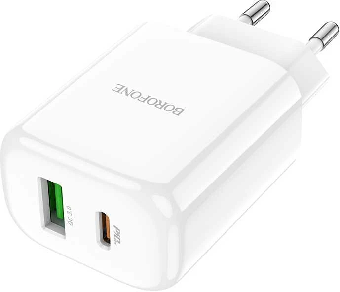 Įkroviklis Borofone BN4 1xUSB, 1xType-C QC 3.0, PD 2.0 20W, baltas