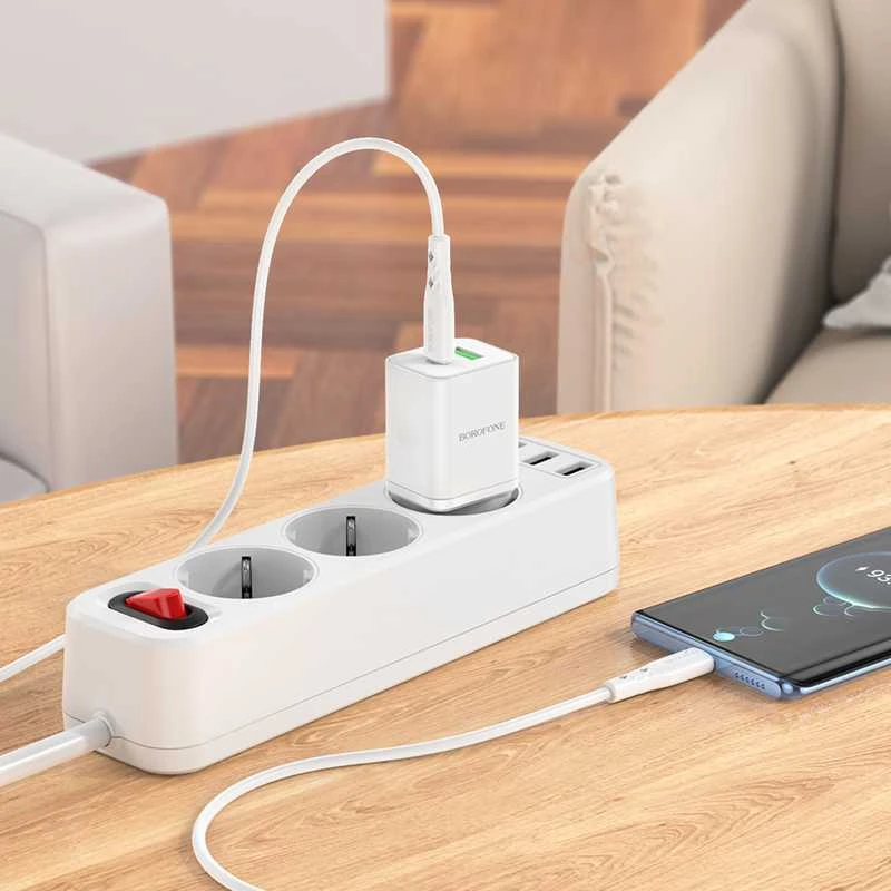 Įkroviklis Borofone BN7 20W USB-C/USB-A + USB-C to USB-C cable 1.0m baltas