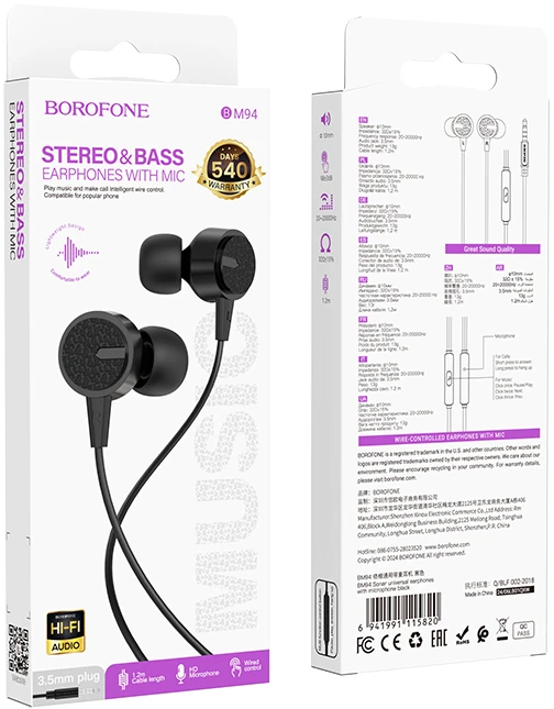 Borofone BM94 Sonar ausinės su mikrofonu, juodos