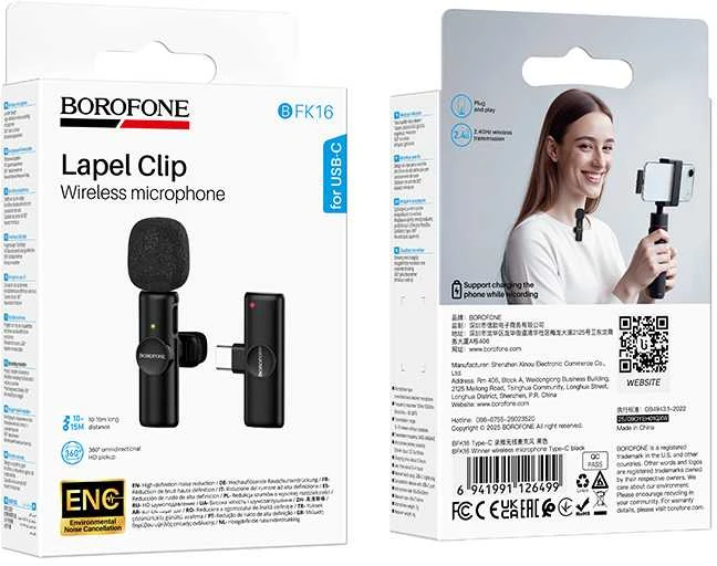 Borofone Lavalier belaidis mikrofonas BFK16 Winner C tipo juodas