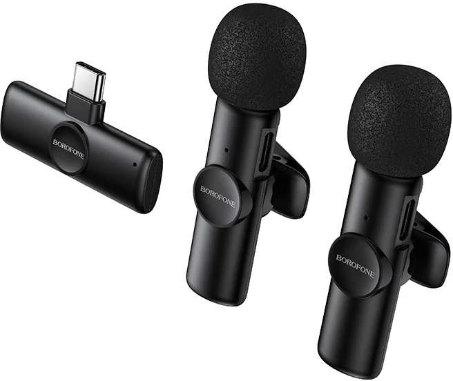 „Borofone Lavalier“ belaidis mikrofonas BFK16A Winner C tipo juodas – 2 vnt.