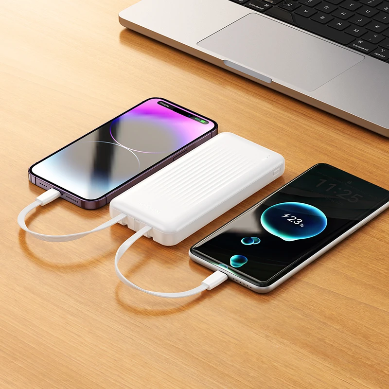 „Borofone“ išorinė baterija 10000mAh BJ79 „Clever“ – USB – su C tipo ir „Lightning“ laidais, baltos spalvos