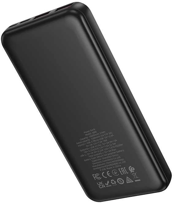 Borofone Power Bank 10000mAh BJ80 Clever – 2xUSB + Type C – QC 3.0 22,5W PD 20W juodos spalvos