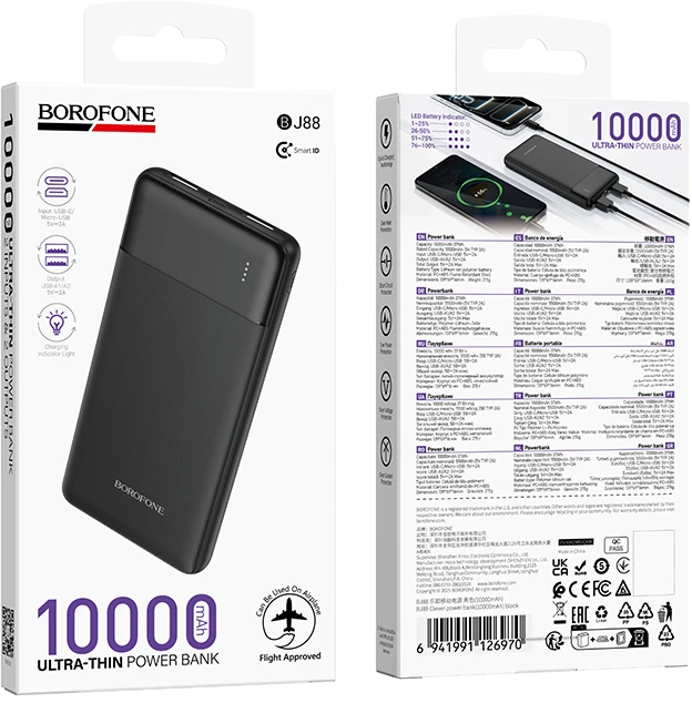 Borofone Power Bank 10000mAh BJ88 Clever – 2xUSB – juodos spalvos