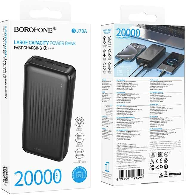 Oem Borofone Power Bank 20000mAh BJ78A Clever – 2xUSB – juodos spalvos