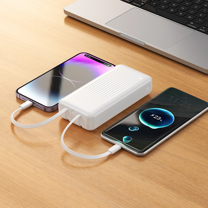 „Borofone“ išorinė baterija 20000mAh BJ79A „Clever“ – USB – su C tipo ir „Lightning“ laidais, baltos spalvos