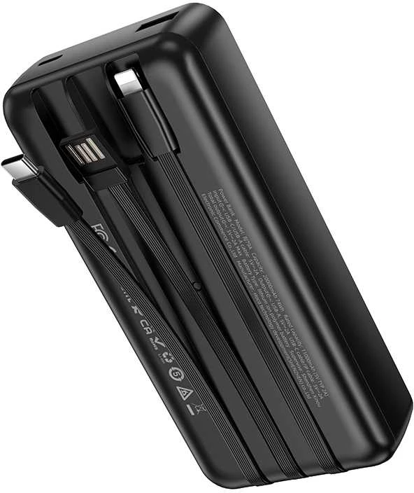 Oem „Borofone“ išorinė baterija 20000mAh BJ79A „Clever“ – USB – su C tipo ir „Lightning“ laidais, juodos spalvos