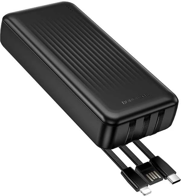 Oem „Borofone“ išorinė baterija 20000mAh BJ79A „Clever“ – USB – su C tipo ir „Lightning“ laidais, juodos spalvos