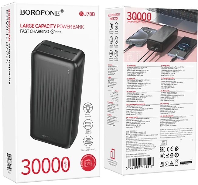 Borofone Power Bank 30000mAh BJ78B Clever – 2xUSB – juodos spalvos
