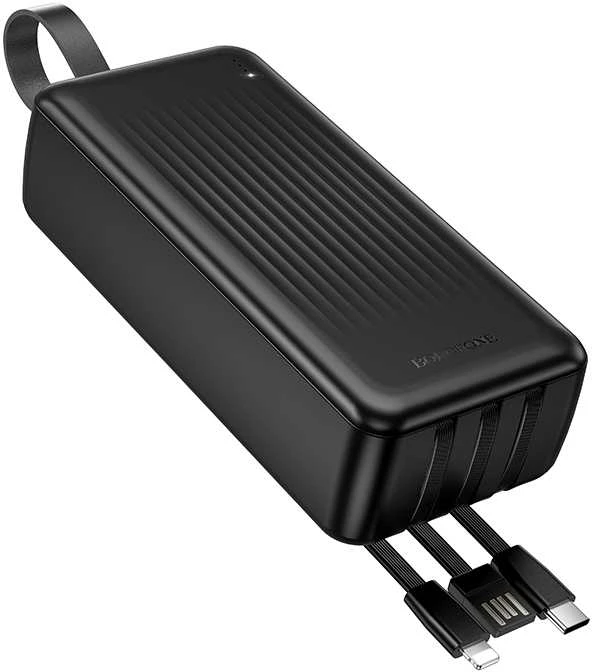Oem „Borofone“ išorinė baterija 30000mAh BJ79B „Clever“ – USB – su C tipo ir „Lightning“ laidais, juodos spalvos
