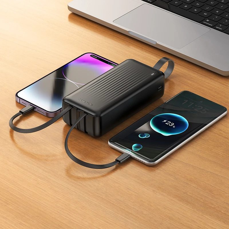 Oem „Borofone“ išorinė baterija 30000mAh BJ79B „Clever“ – USB – su C tipo ir „Lightning“ laidais, juodos spalvos