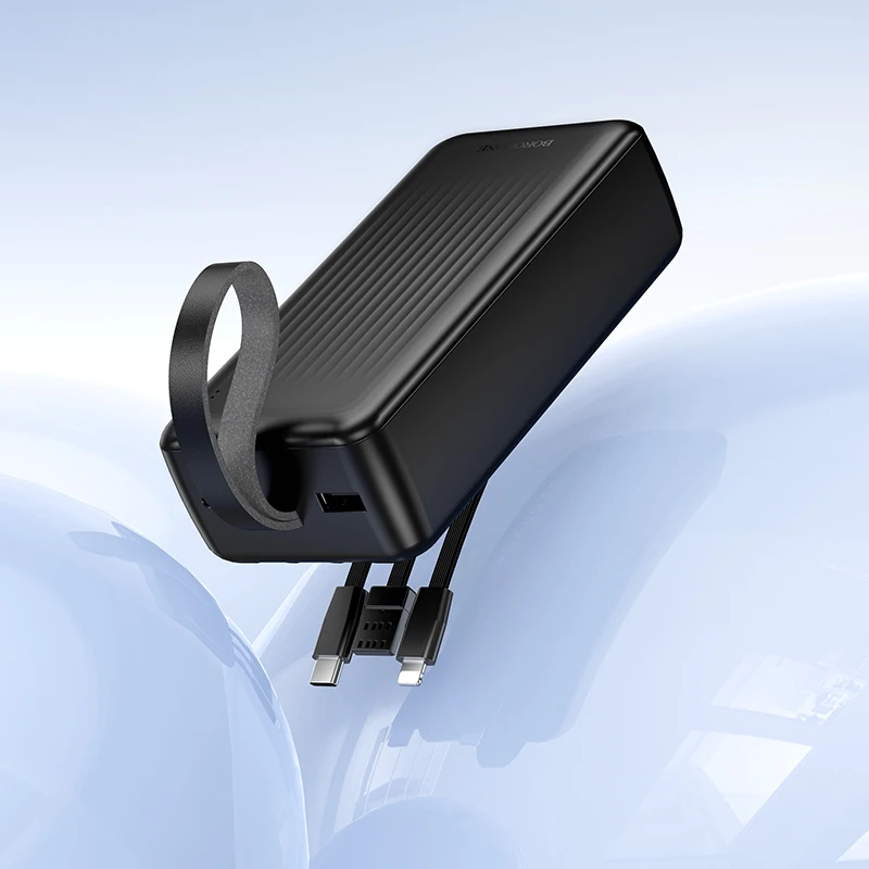Oem „Borofone“ išorinė baterija 30000mAh BJ79B „Clever“ – USB – su C tipo ir „Lightning“ laidais, juodos spalvos