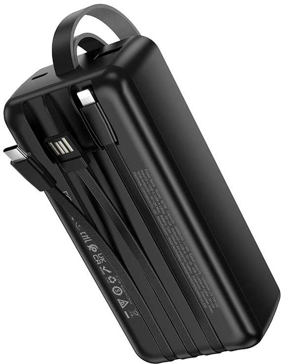 Oem „Borofone“ išorinė baterija 30000mAh BJ79B „Clever“ – USB – su C tipo ir „Lightning“ laidais, juodos spalvos