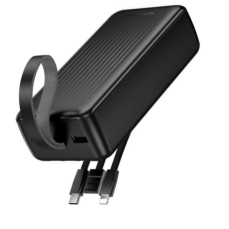 Oem „Borofone“ išorinė baterija 30000mAh BJ79B „Clever“ – USB – su C tipo ir „Lightning“ laidais, juodos spalvos