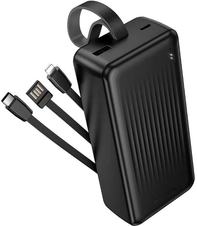 Oem „Borofone“ išorinė baterija 30000mAh BJ79B „Clever“ – USB – su C tipo ir „Lightning“ laidais, juodos spalvos