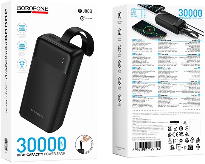 Borofone Power Bank 30000mAh BJ88B Clever – 2xUSB – juodos spalvos