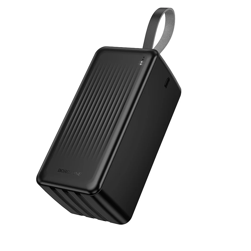 „Borofone“ išorinė baterija 50000mAh BJ79C „Clever“ – USB – su USB, C tipo ir „Lightning“ laidais, juodos spalvos