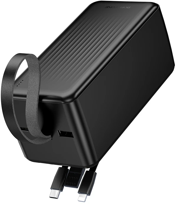 „Borofone“ išorinė baterija 50000mAh BJ79C „Clever“ – USB – su USB, C tipo ir „Lightning“ laidais, juodos spalvos