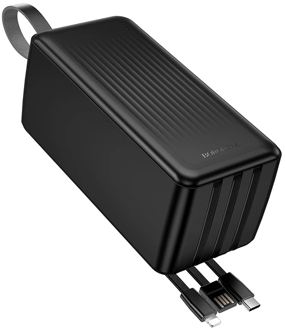 „Borofone“ išorinė baterija 50000mAh BJ79C „Clever“ – USB – su USB, C tipo ir „Lightning“ laidais, juodos spalvos