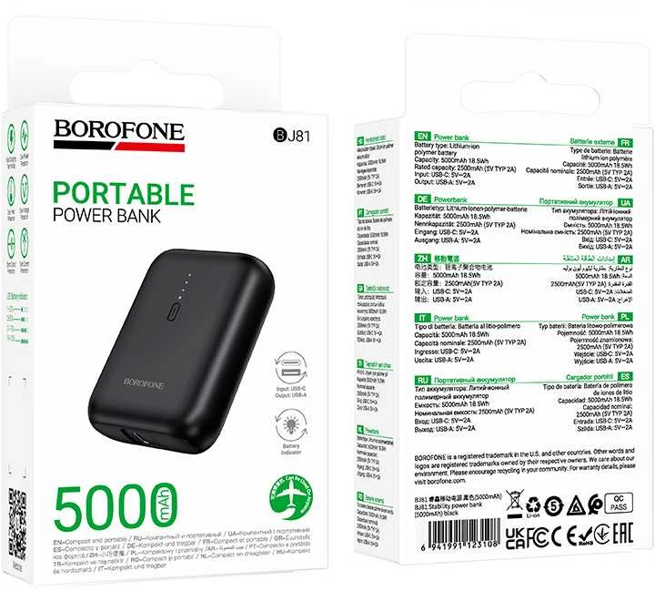 Oem Borofone Power Bank 5000mAh BJ81 Stability – USB – juodos spalvos