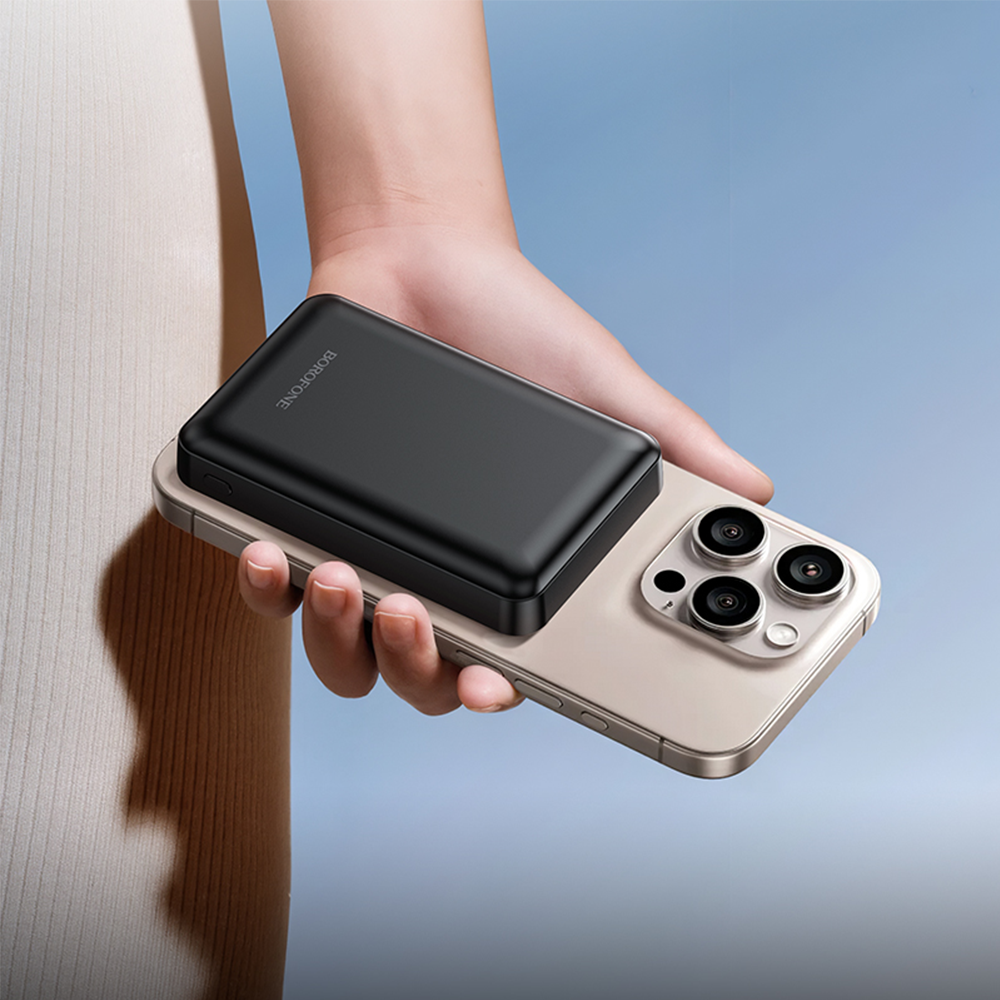 Borofone Power Bank 5000mAh BJ82 Dawn – USB – magnetic with induction charging juodos spalvos