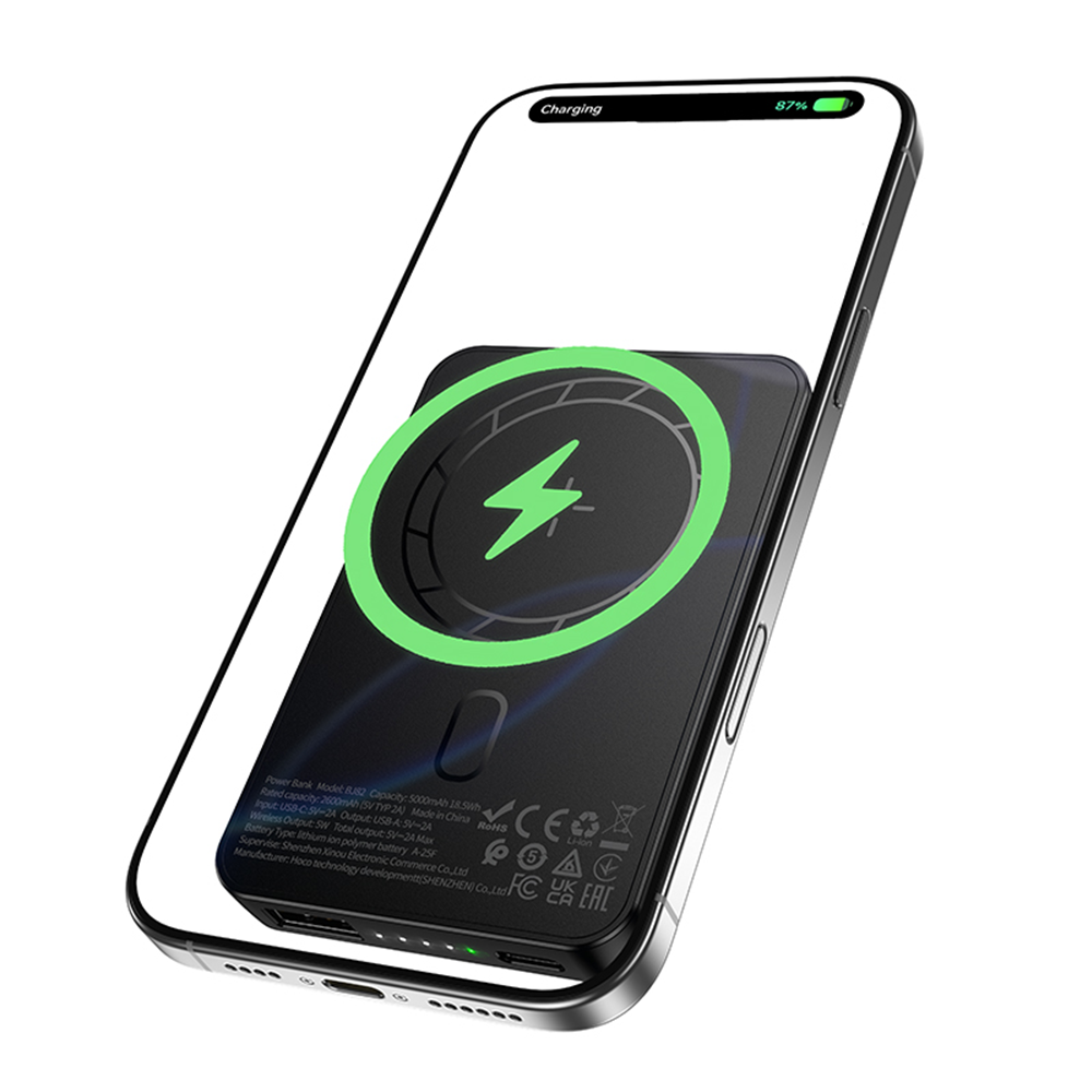 Borofone Power Bank 5000mAh BJ82 Dawn – USB – magnetic with induction charging juodos spalvos