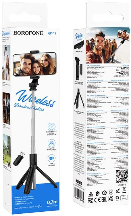 Borofone asmenukių lazda BY13 Nube „Bluetooth“ su trikoju ir nuotolinio valdymo pulteliu, juodos spalvos