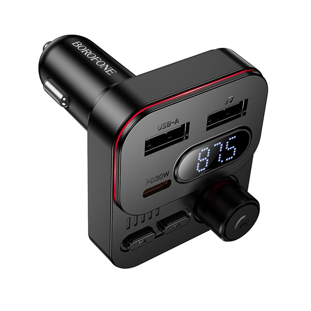 Borofone Transmitter FM BC61 Ocean MP3, Bluetooth – 2xUSB + Type C – PD 45W juodos spalvos