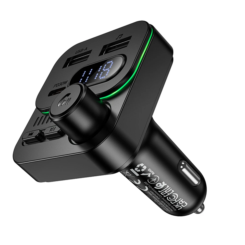 Borofone Transmitter FM BC61 Ocean MP3, Bluetooth – 2xUSB + Type C – PD 45W juodos spalvos