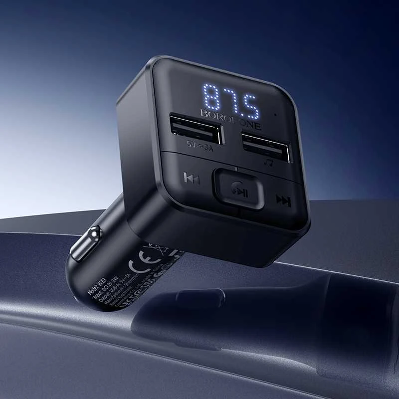 Borofone Transmitter FM BC63 Selecto MP3, Bluetooth – 2xUSB – juodos spalvos