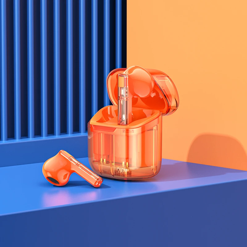 Oem Borofone TWS Bluetooth ausinės BW23 Crystal Bean Transparent Edition oranžinės spalvos
