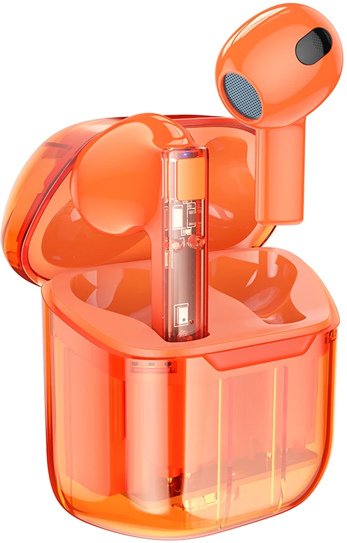 Oem Borofone TWS Bluetooth ausinės BW23 Crystal Bean Transparent Edition oranžinės spalvos