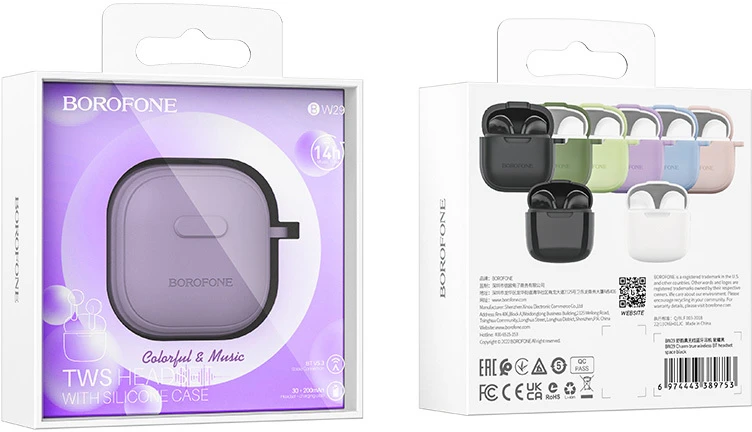 Borofone ausinės Bluetooth TWS BW29 Charm violetinės spalvos