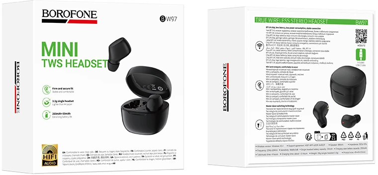 Borofone TWS Bluetooth ausinės BW97 Clear juodos spalvos